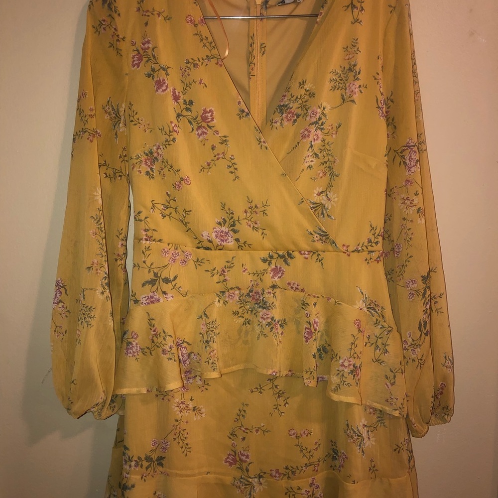 Nordstrom mustard floral wrap dress